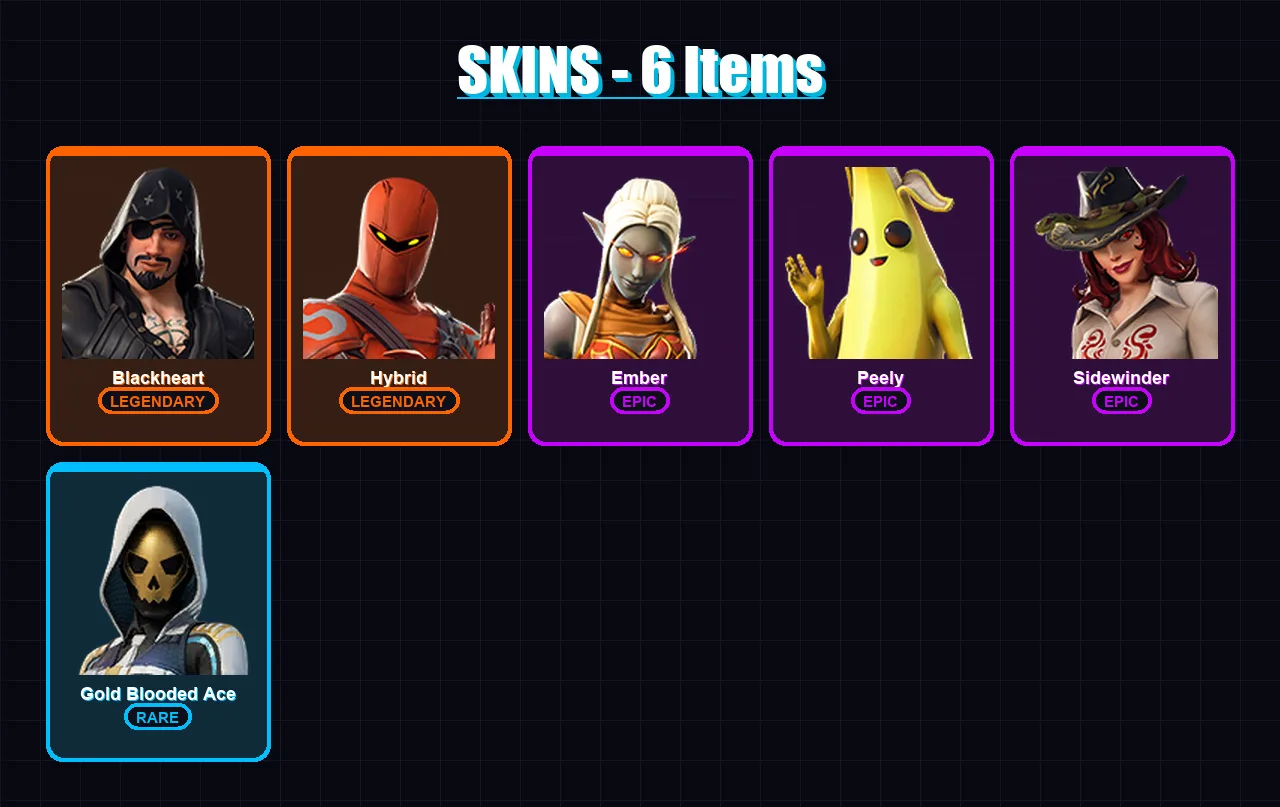 [PC/XBOX/PSN] | Blackheart | Hybrid | Ember | Peely | Sidewinder | 6 skin | 14 pickaxe | 18 emote | 22 glider | Lv352