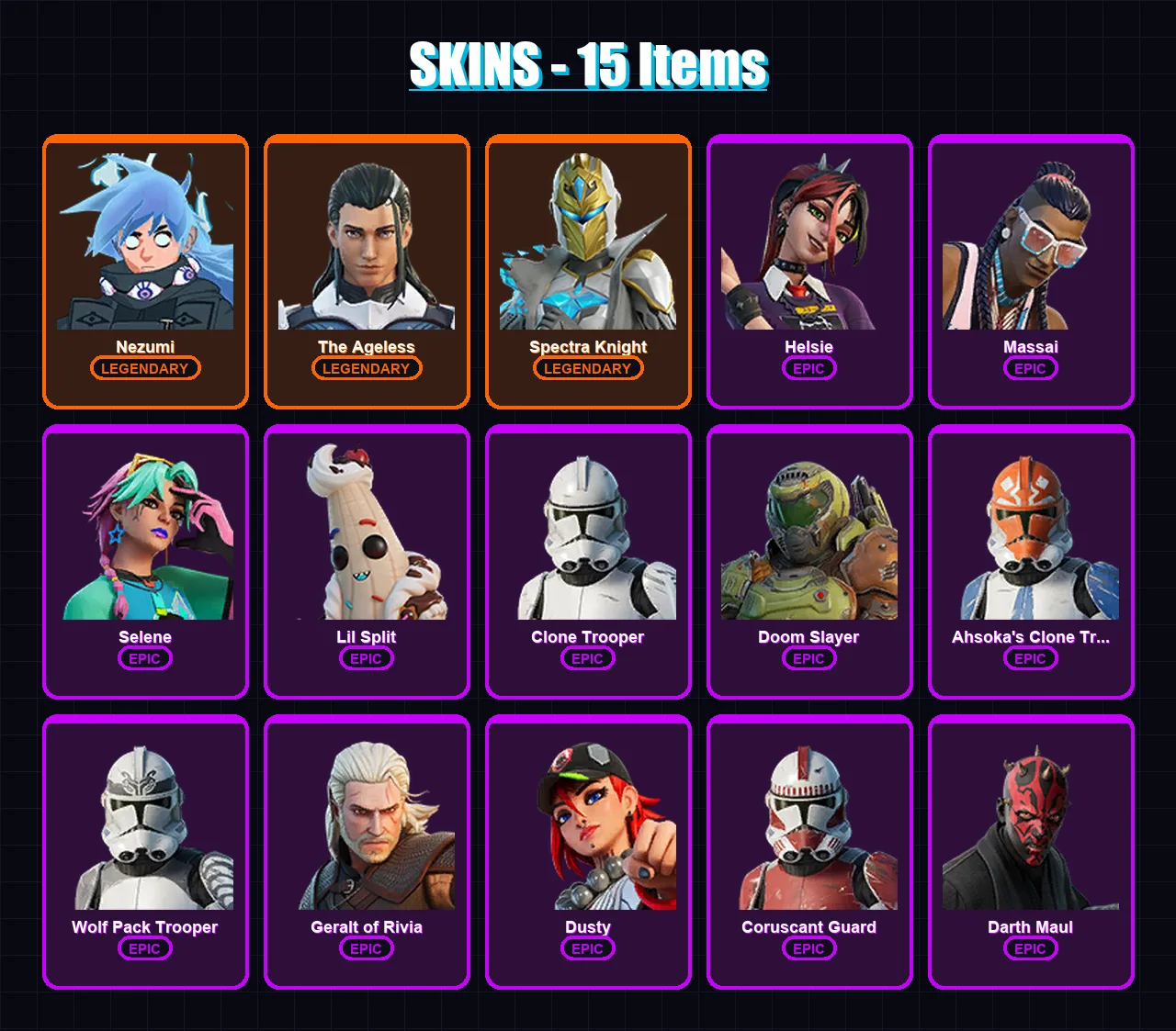 [PC/XBOX] | Nezumi | The Ageless | Spectra Knight | Helsie | Massai | 15 skin | 21 pickaxe | 16 emote | 21 glider | Lv242