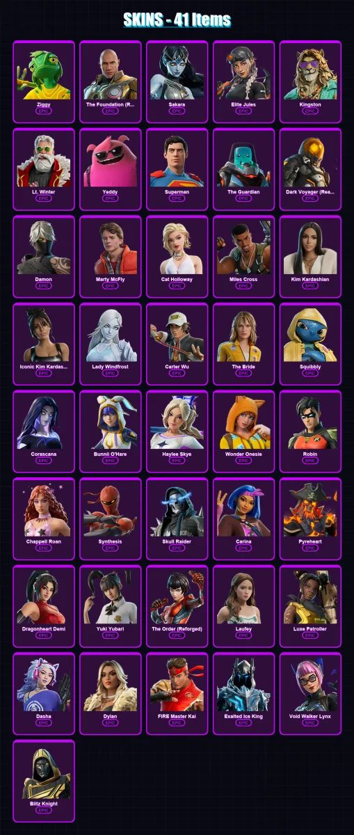 [PC/XBOX/PSN] | Ziggy | The Foundation (Reforged) | Sakara | Elite Jules | Kingston | 41 skin | 57 pickaxe | 32 emote | 37 glider | Lv369