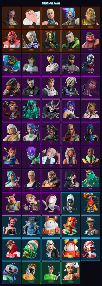 [PC/XBOX] | Kado Thorne | Peter Griffin | Paradigm (Reality-659) | Renzo the Destroyer | Zeus | 59 skin | 96 pickaxe | 72 emote | 81 glider | Lv1690 — Fortnite account