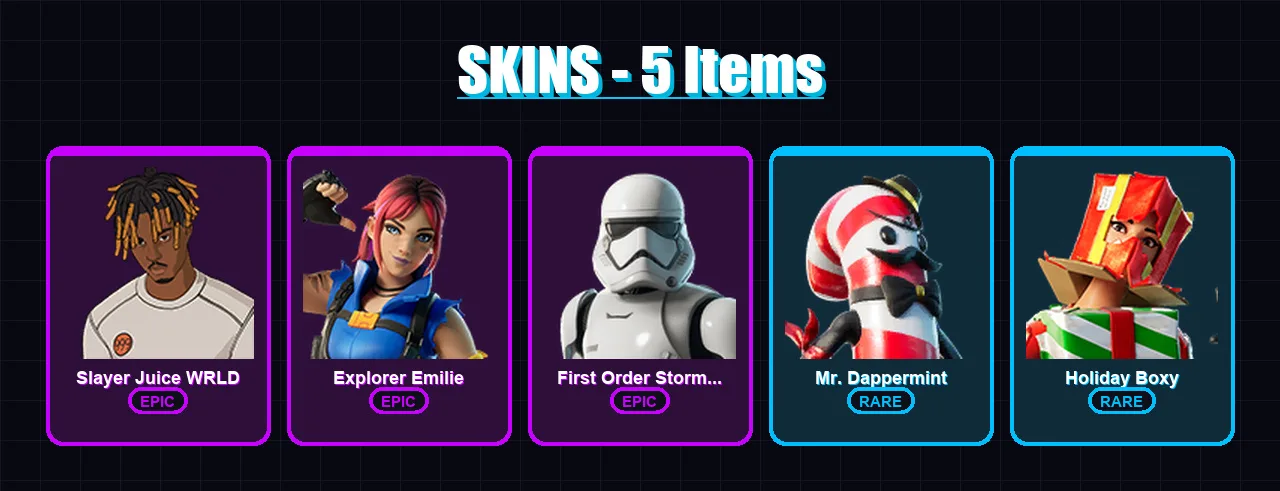 [PC/PSN] | Slayer Juice WRLD | Explorer Emilie | First Order Stormtrooper | 5 skin | Lv8