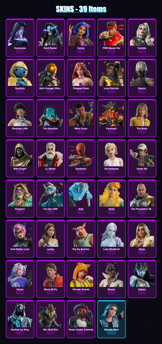 [PC/PSN] | Corascana | Skull Raider | Carina | FIRE Master Kai | Carletta | 39 skin | 62 pickaxe | 31 emote | 32 glider | Lv439