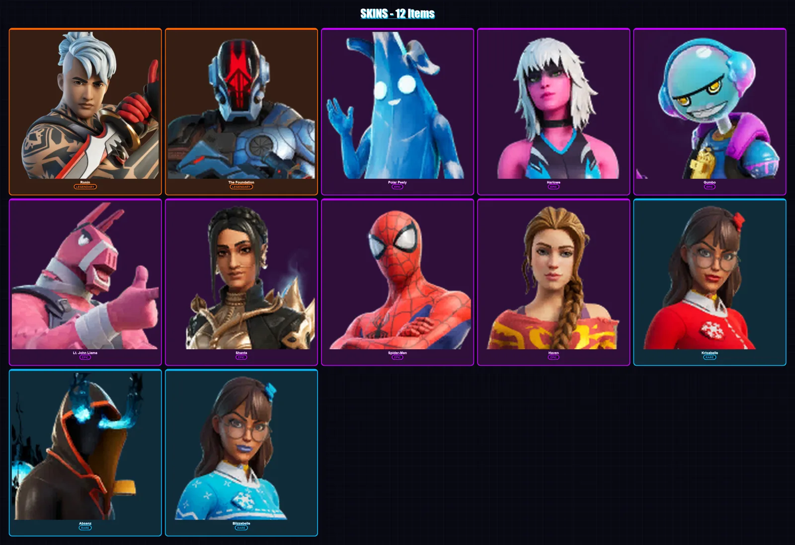 [PC/XBOX/PSN] | Ronin | The Foundation | Polar Peely | Harlowe | Gumbo | 12 skin | 15 pickaxe | 17 emote | 16 glider | Lv168