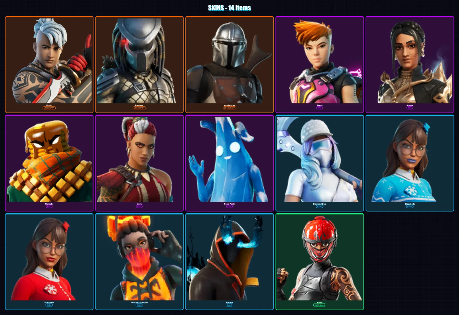 [PC/XBOX/PSN] | Ronin | Predator | Mandalorian | Reese | Shanta | 14 skin | 24 pickaxe | 16 emote | 22 glider | Lv328
