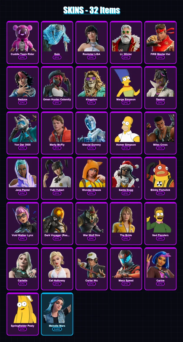 [PS4/PS5/PC] | Cuddle Team Rider | Gale | Rockstar LISA | Lt. Winter | FIRE Master Kai | 32 skin | 60 pickaxe | 33 emote | 32 glider | Lv321