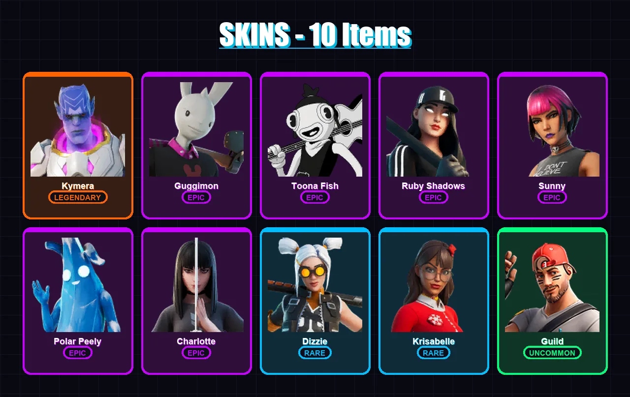 [PC/XBOX/PSN] | Kymera | Guggimon | Toona Fish | Ruby Shadows | Sunny | 10 skin | 13 pickaxe | 11 emote | 13 glider | Lv113