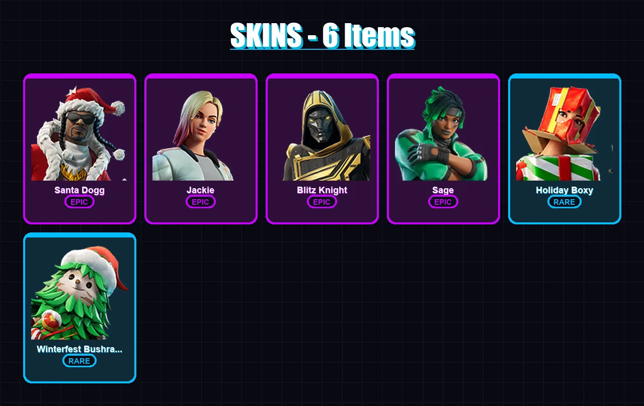[PS4/PS5/XBOX/PC] | Santa Dogg | Jackie | Blitz Knight | Sage | Holiday Boxy | 6 skin | 35 pickaxe | 9 emote | 20 glider | Lv221