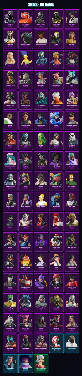 [PC/PSN] | Sir Raven | Hero Baymax | Chaos Director | Blitz Knight | Yuki Yubari | 88 skin | 149 pickaxe | 94 emote | 76 glider | Lv2147