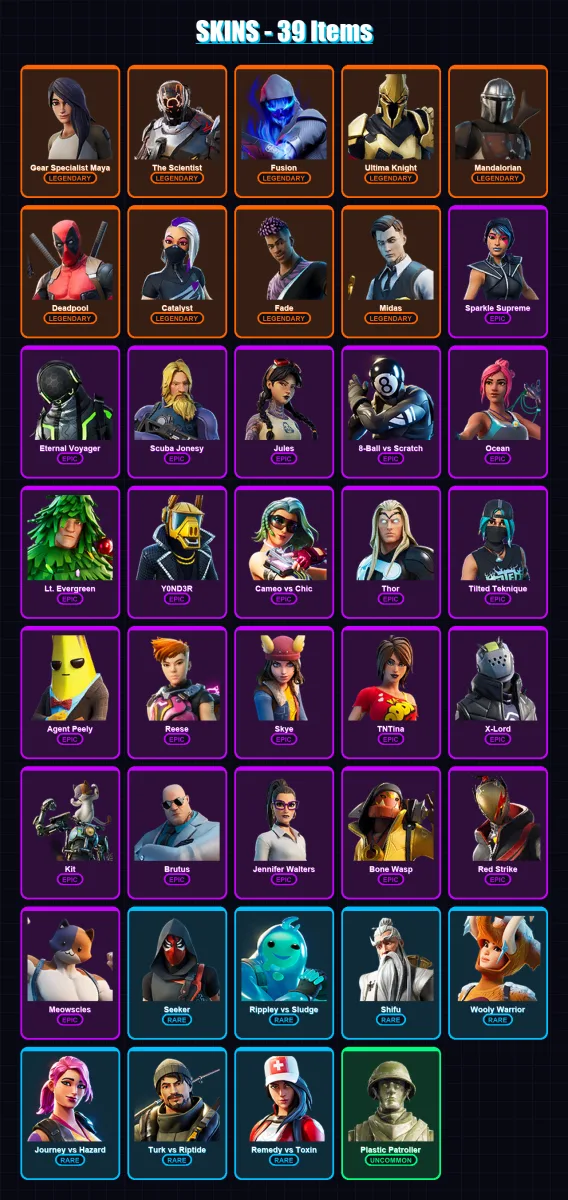 [PS4/PS5/XBOX/PC] | Gear Specialist Maya | The Scientist | Fusion | Ultima Knight | Mandalorian | 39 skin | 39 pickaxe | 45 emote | 45 glider | Lv56