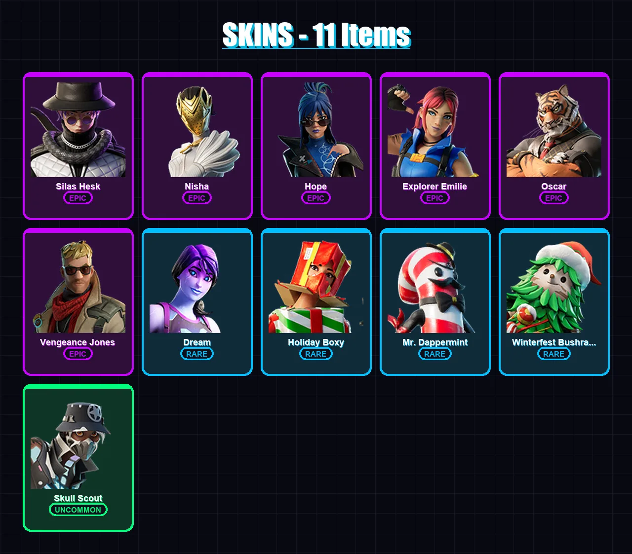 [PS4/PS5/XBOX/PC] | Silas Hesk | Nisha | Hope | Explorer Emilie | Oscar | 11 skin | 7 pickaxe | 5 emote | 8 glider | Lv60