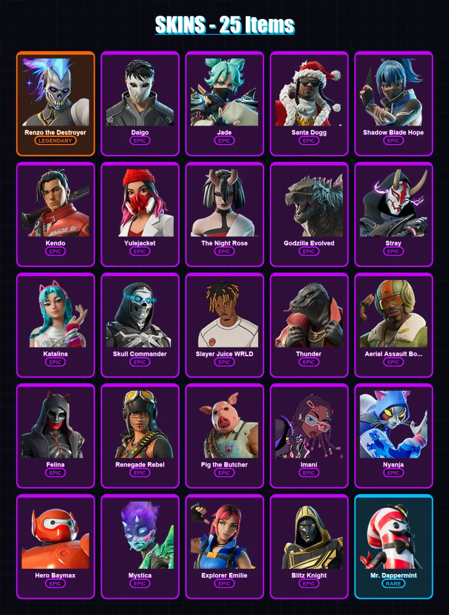 [PC/XBOX/PSN] | Renzo the Destroyer | Daigo | Jade | Santa Dogg | Shadow Blade Hope | 25 skin | 50 pickaxe | 31 emote | 39 glider | Lv492 — Fortnite account
