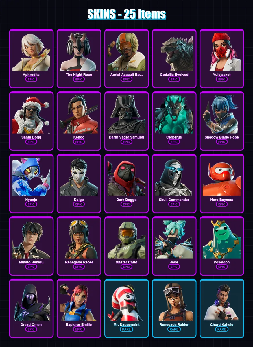 [PC/XBOX/PSN] | Aphrodite | The Night Rose | Aerial Assault Bomber | 25 skin | Lv308 — Fortnite account