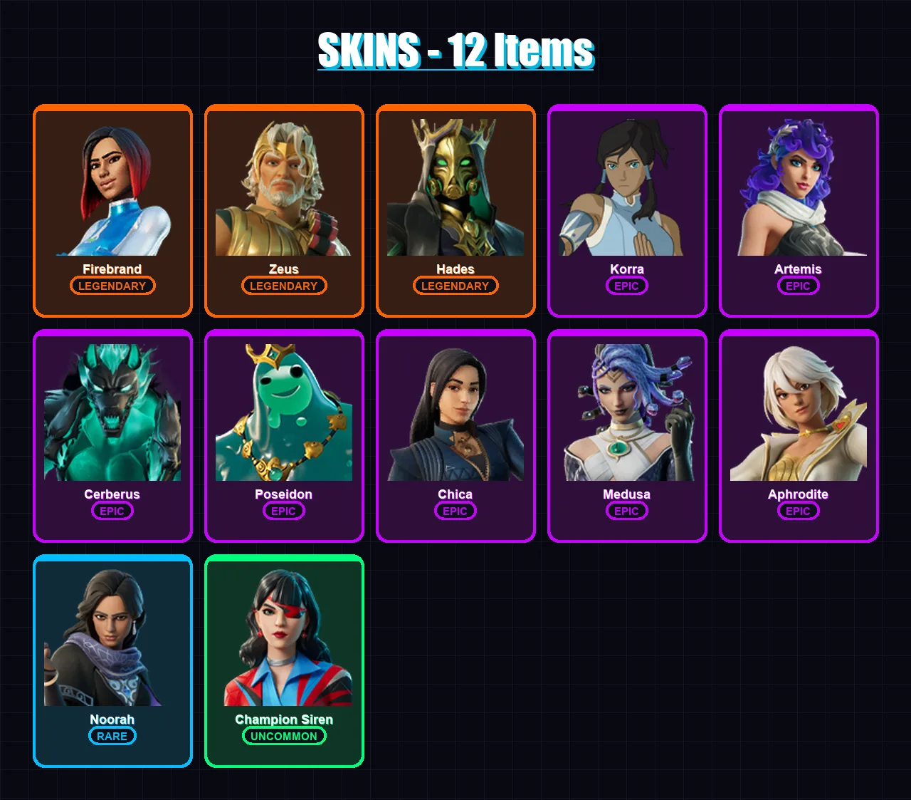 [SWITCH/XBOX/PSN/PC] | Firebrand | Zeus | Hades | Korra | Artemis | 12 skin | 20 pickaxe | 17 emote | 20 glider | Lv361
