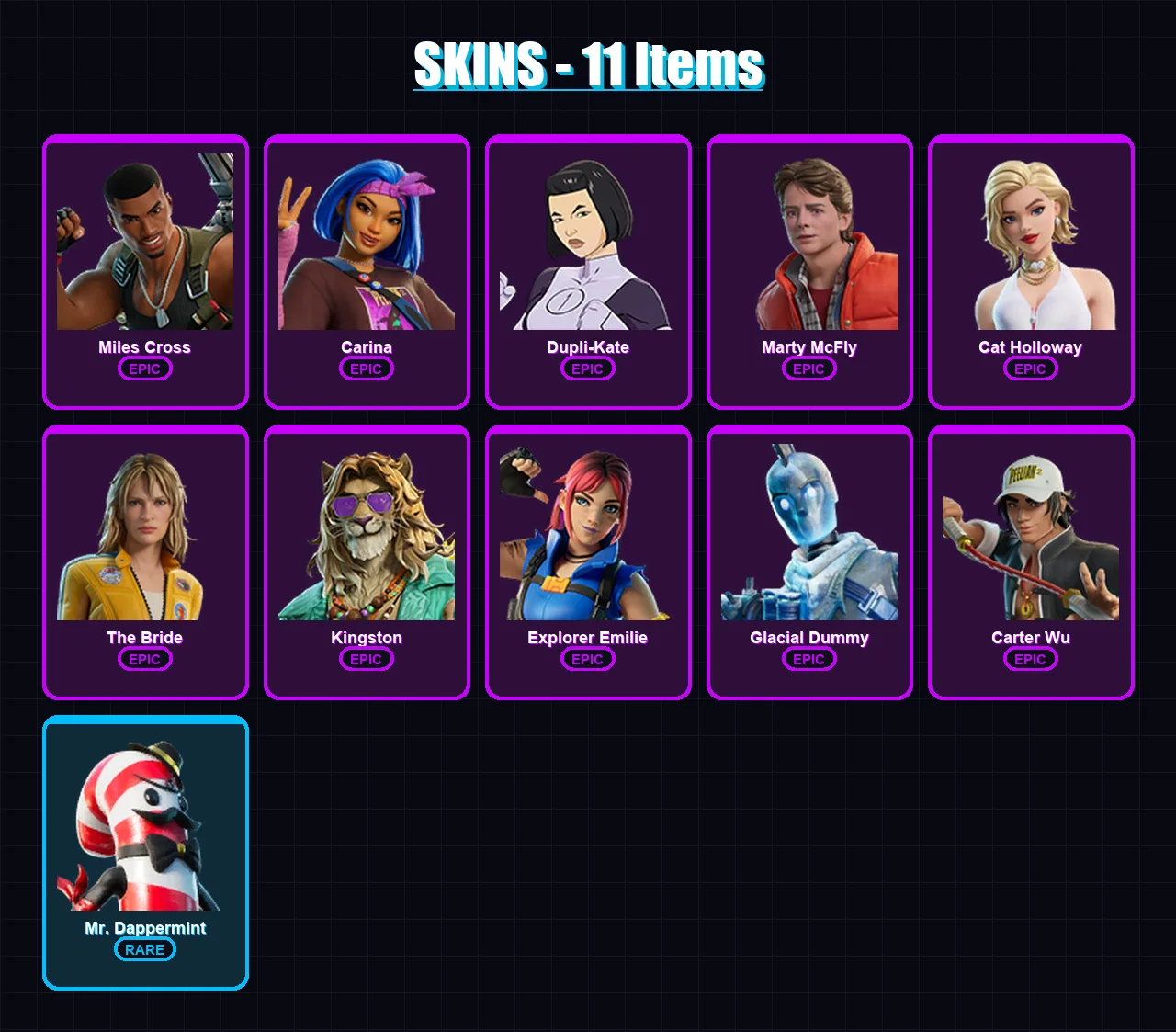 [PC/XBOX/PSN] | Miles Cross | Carina | Dupli-Kate | Marty McFly | Cat Holloway | 11 skin | 35 pickaxe | 22 emote | 23 glider | Lv338