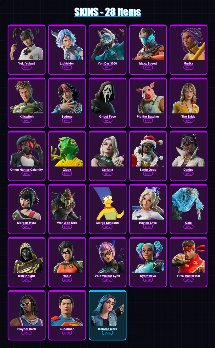 [PC/PSN] | Yuki Yubari | Lightrider | Yon Dar 3000 | Maxx Speed | Marika | 28 skin | 59 pickaxe | 31 emote | 33 glider | Lv379 — Fortnite account