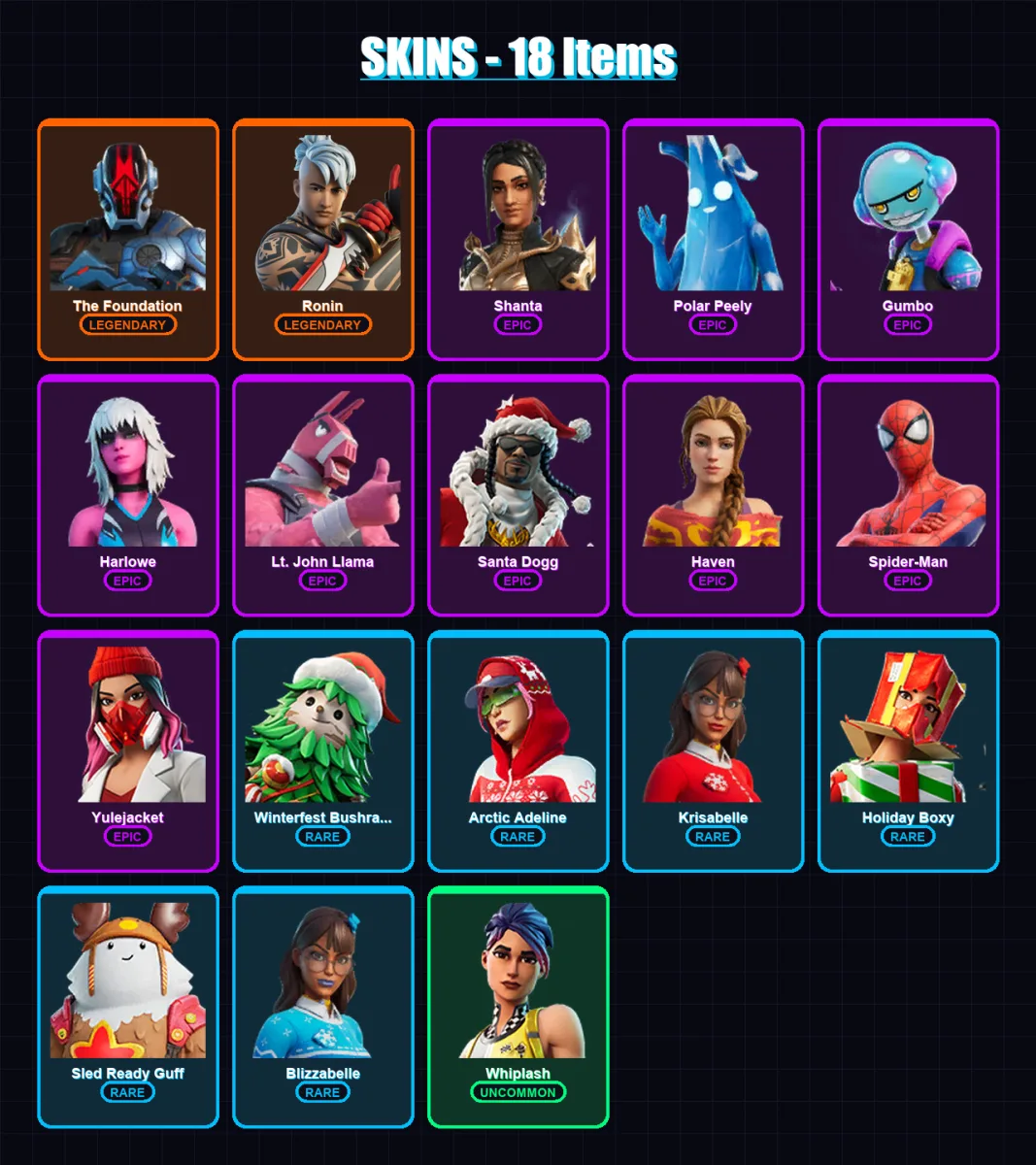 [PC/XBOX/PSN] | The Foundation | Ronin | Shanta | Polar Peely | Gumbo | 18 skin | 39 pickaxe | 34 emote | 36 glider | Lv715 — Fortnite account