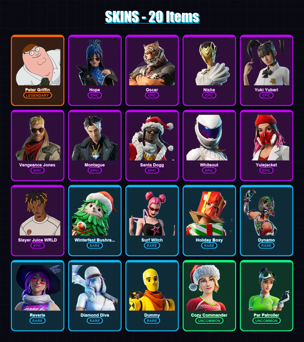 [PC/XBOX/PSN] | Peter Griffin | Hope | Oscar | Nisha | Yuki Yubari | 20 skin | 44 pickaxe | 25 emote | 24 glider | Lv356