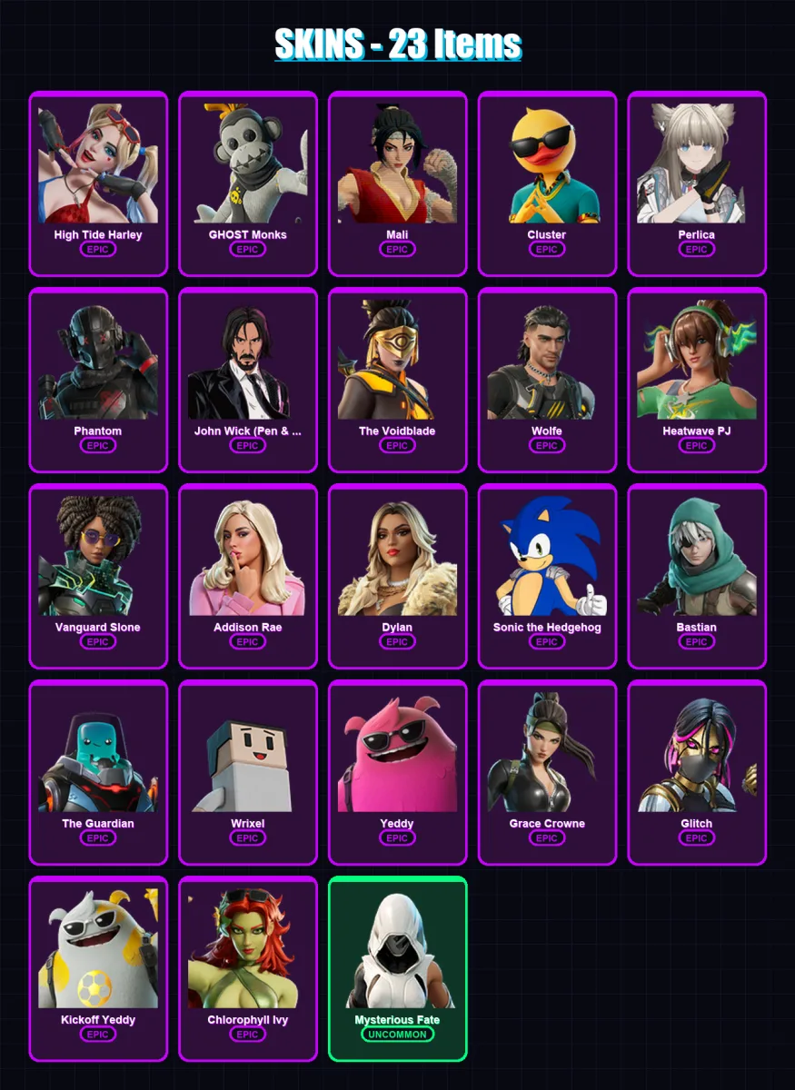 [PC/XBOX] | High Tide Harley | GHOST Monks | Mali | Cluster | Perlica | 23 skin | 33 pickaxe | 30 emote | 30 glider | Lv462