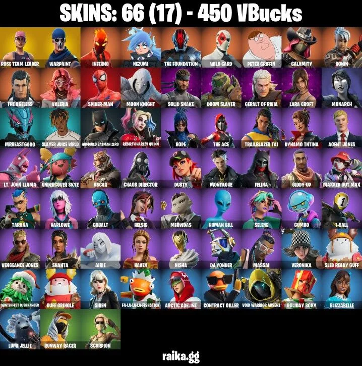 66 skins OG STW Spider-Man | Peter Griffin | Inferno | Nezumi | The Foundation | Wild Card PSN | PC | Xbox Mail Access Instant Delivery — Fortnite account