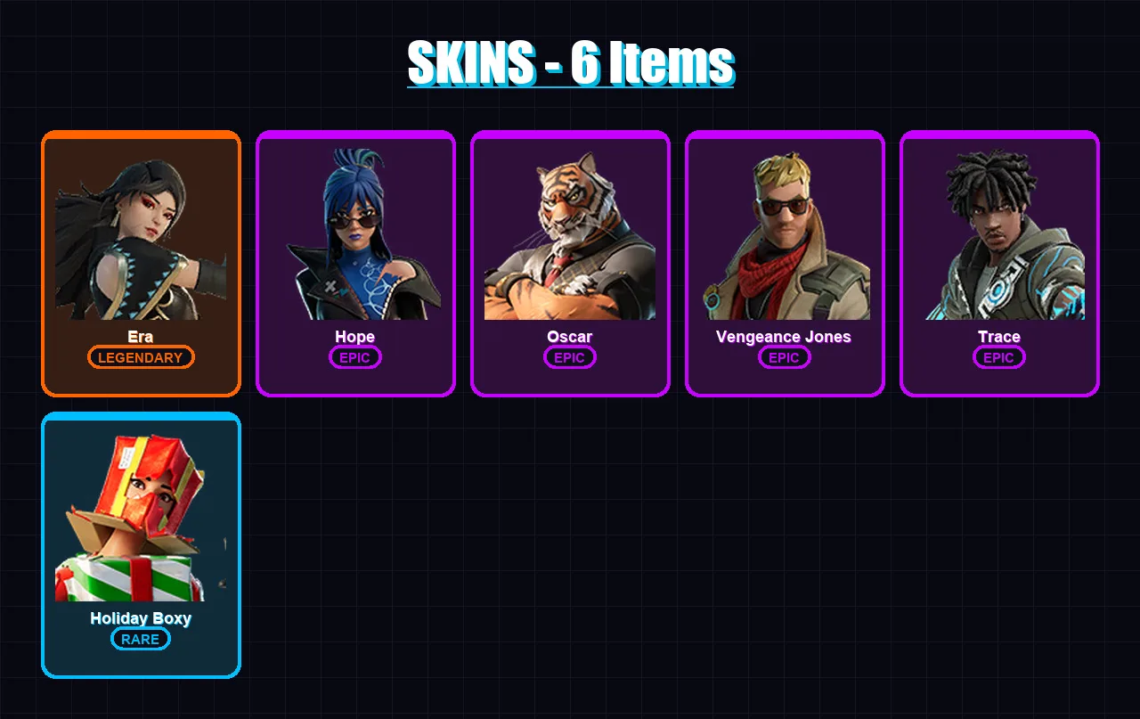 [PC/XBOX/PSN] | Era | Hope | Oscar | Vengeance Jones | Trace | 6 skin | 9 pickaxe | 11 emote | 11 glider | Lv168