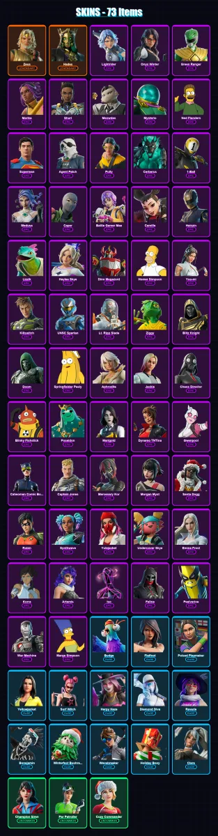 [PC/PSN] | Zeus | Hades | Lightrider | Onyx Winter | Green Ranger | 73 skin | 127 pickaxe | 62 emote | 77 glider | Lv1862