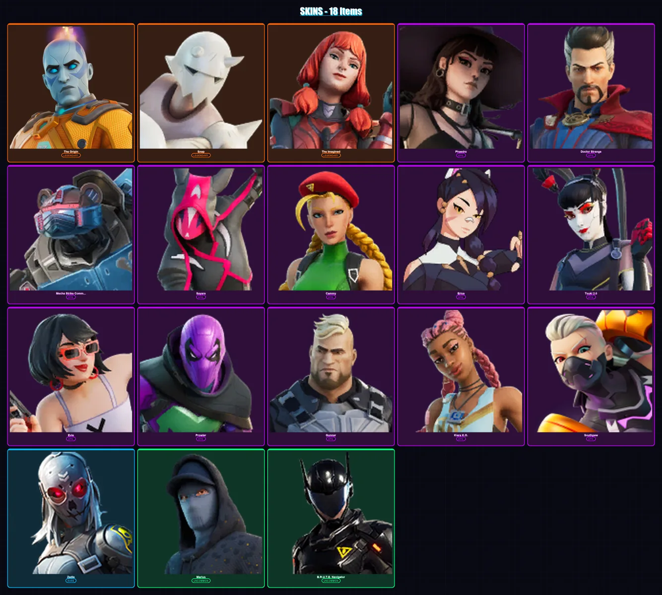 [PC/XBOX/PSN] | The Origin | Snap | The Imagined | Phaedra | Doctor Strange | 18 skin | 16 pickaxe | 6 emote | 12 glider | Lv136