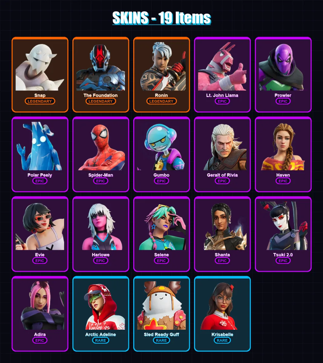 [PC/XBOX/PSN] | Snap | The Foundation | Ronin | Lt. John Llama | Prowler | 19 skin | 31 pickaxe | 20 emote | 38 glider | Lv454 — Fortnite account