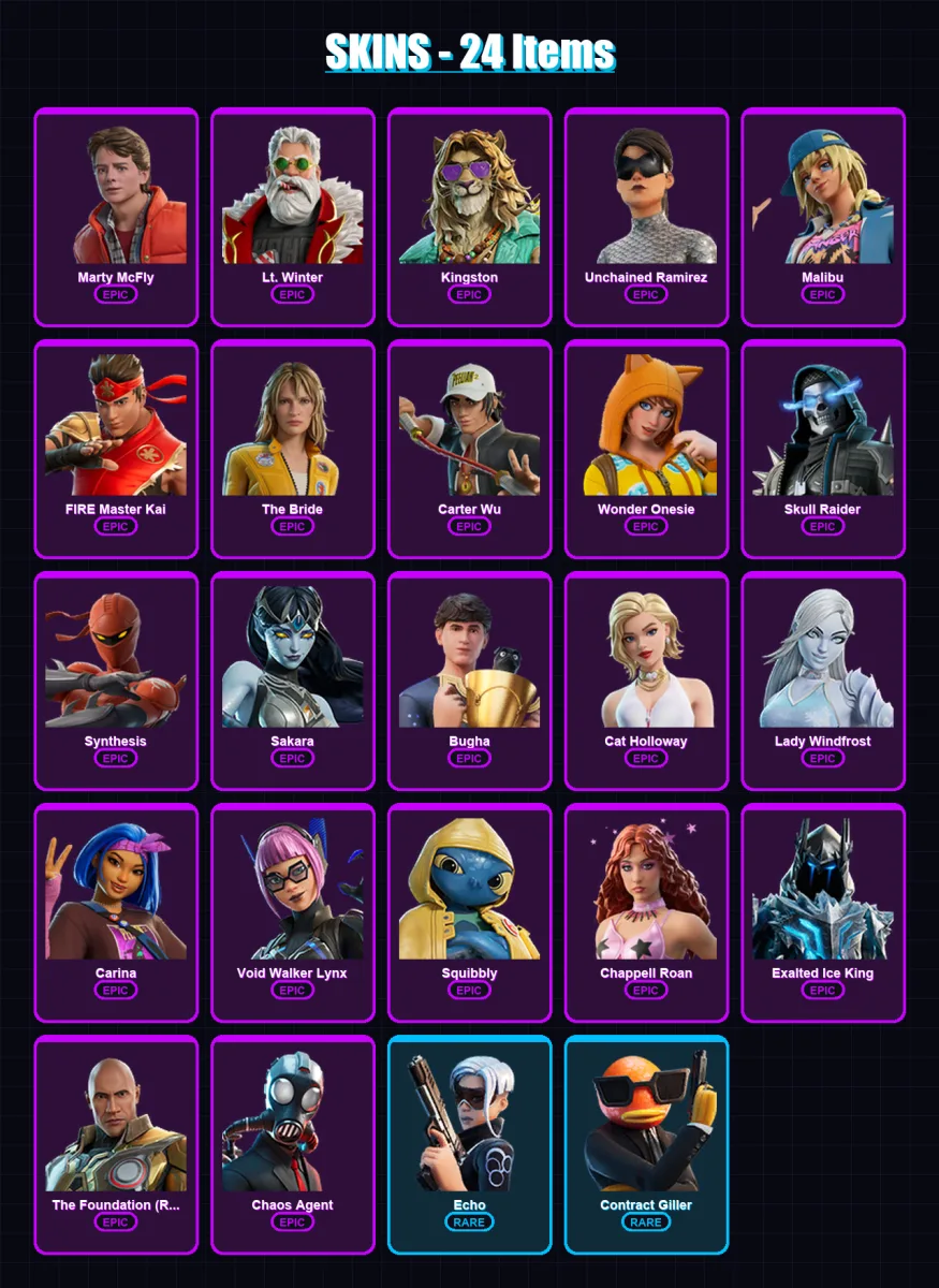 [PC/XBOX/PSN] | Marty McFly | Lt. Winter | Kingston | Unchained Ramirez | Malibu | 24 skin | 31 pickaxe | 19 emote | 21 glider | Lv140