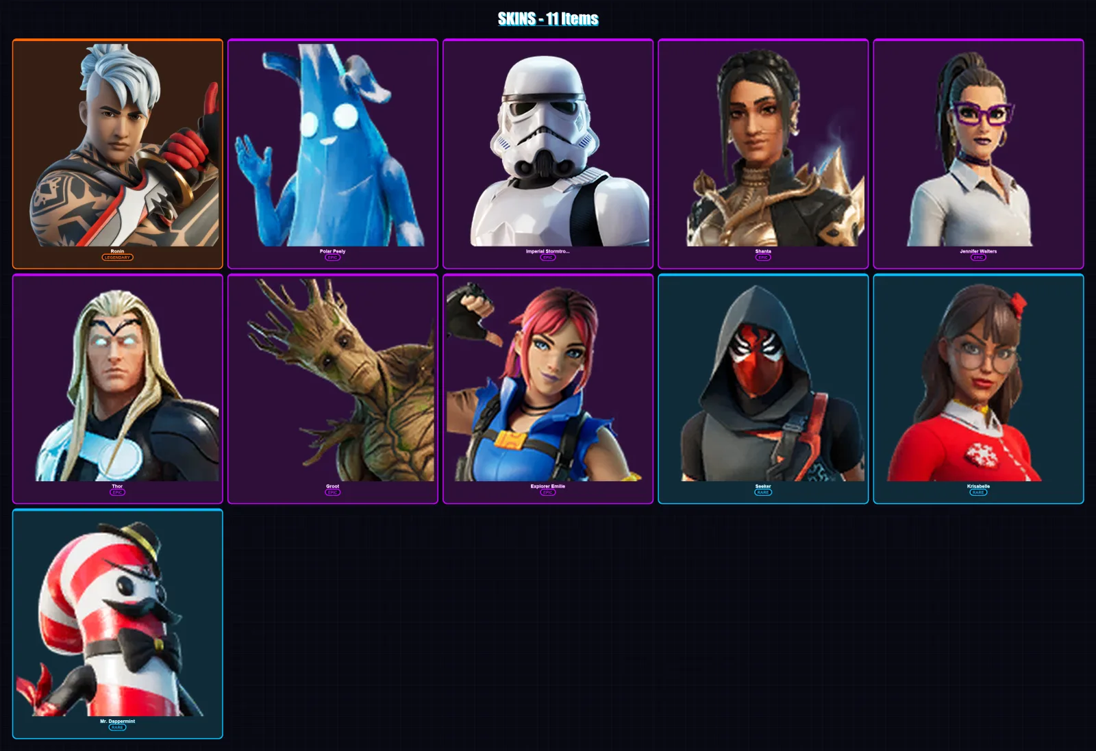 [PC/XBOX/PSN] | Ronin | Polar Peely | Imperial Stormtrooper | Shanta | Jennifer Walters | 11 skin | 16 pickaxe | 13 emote | 14 glider | Lv196