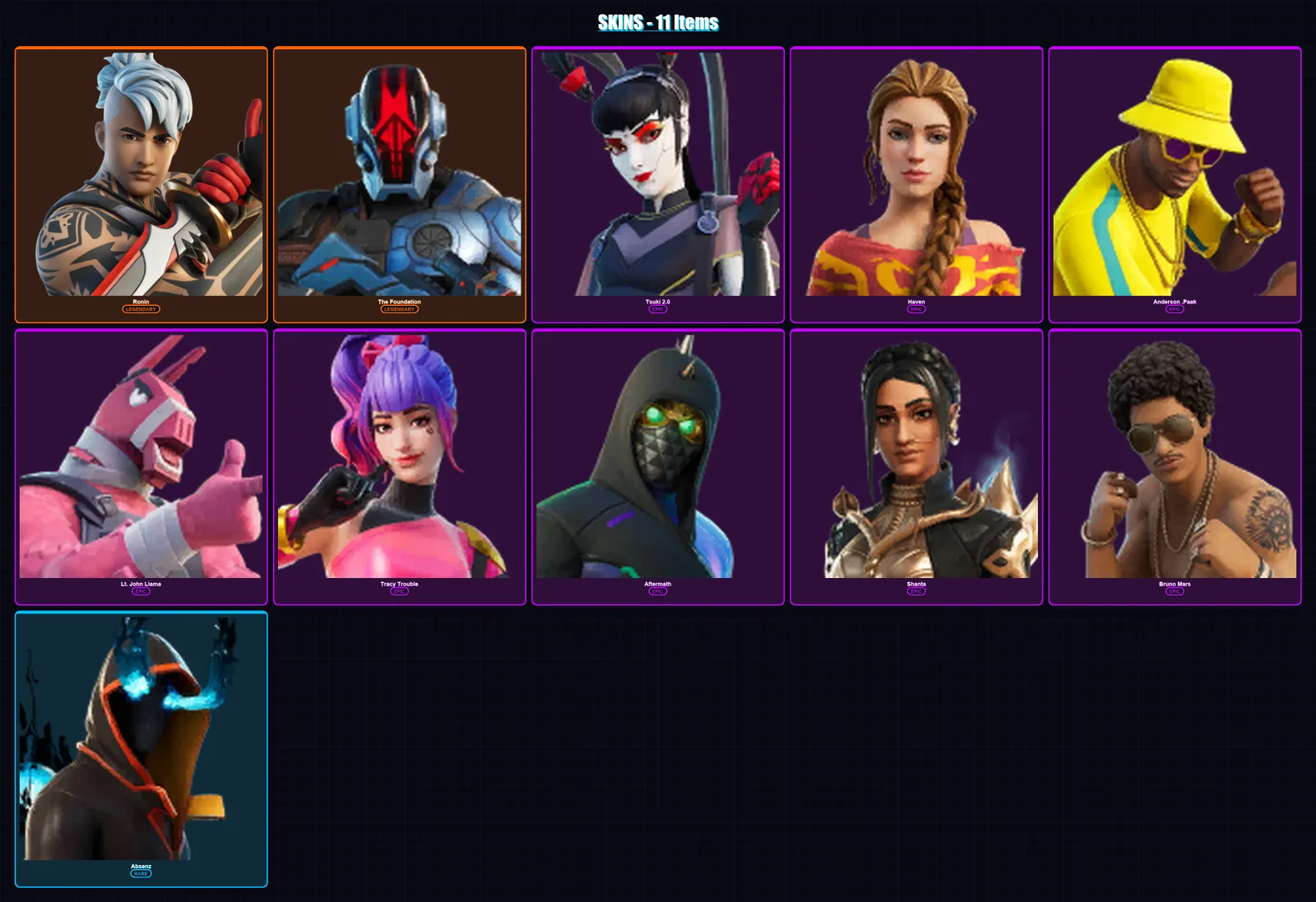 [PC/XBOX/PSN] | Ronin | The Foundation | Tsuki 2.0 | Haven | Anderson .Paak | 11 skin | 12 pickaxe | 13 emote | 11 glider | Lv159