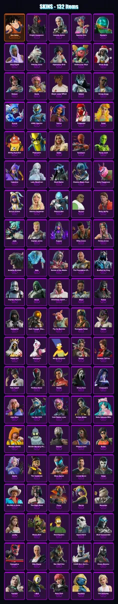 [PC/PSN] | Son Goku | Knight Conqueror | Cassidy Quinn | Sparkle Diva | Mysterio | 132 skin | 151 pickaxe | 98 emote | 81 glider | Lv767