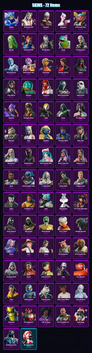 [PC/XBOX/PSN] | Nyanja | Riftreaver Drift | Rosalind | Gwenpool | Undercover Skye | 72 skin | 130 pickaxe | 78 emote | 87 glider | Lv1106