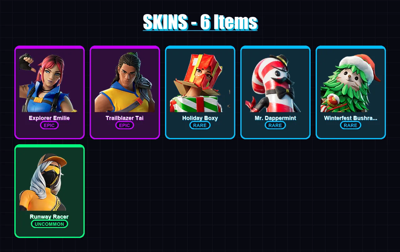 [PC/XBOX/PSN] | Explorer Emilie | Trailblazer Tai | Holiday Boxy | 6 skin | Lv138