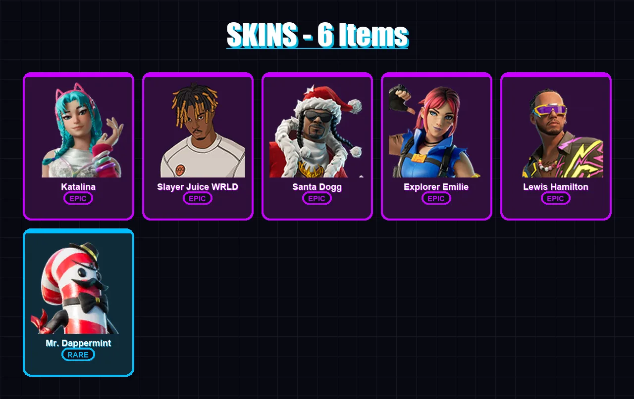 [PC/XBOX] | Katalina | Slayer Juice WRLD | Santa Dogg | Explorer Emilie | Lewis Hamilton | 6 skin | 10 pickaxe | 8 emote | 7 glider | Lv116
