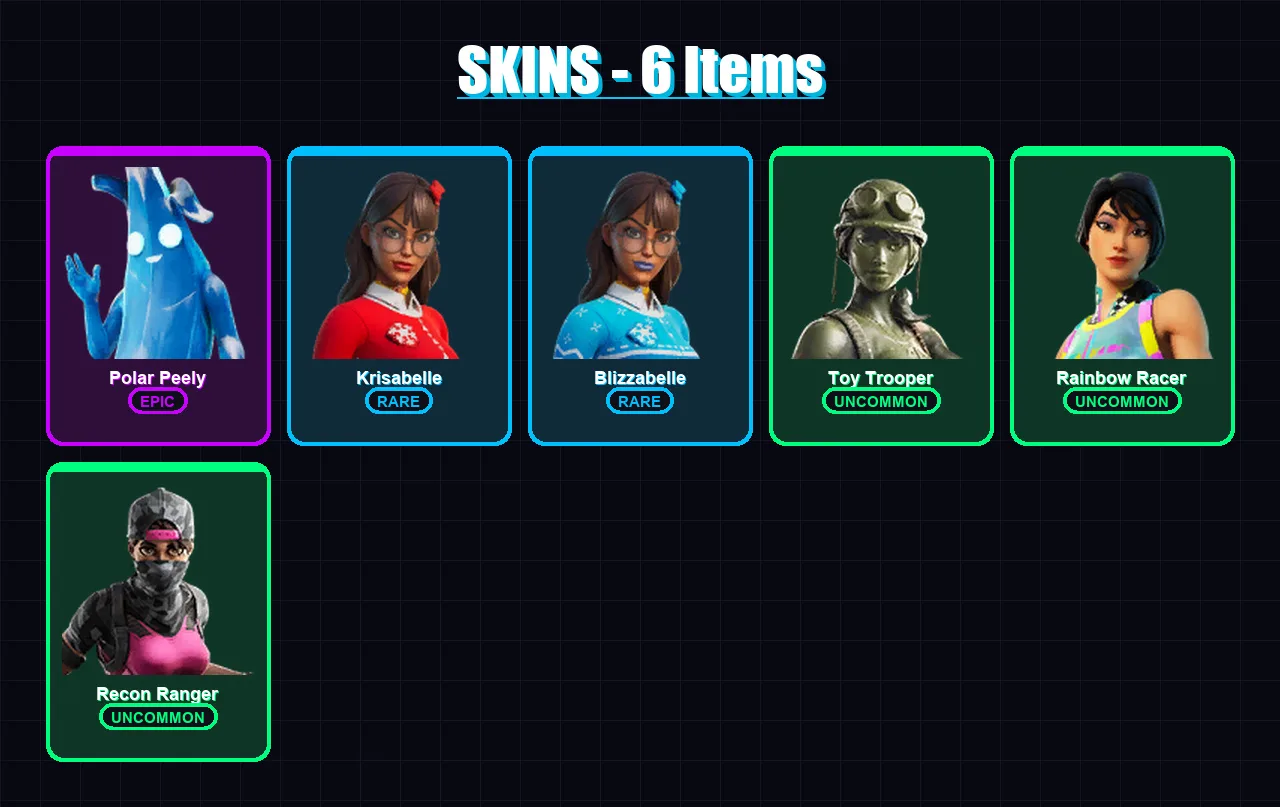 [PC/XBOX/PSN] | Polar Peely | Krisabelle | Blizzabelle | Toy Trooper | Rainbow Racer | 6 skin | 10 pickaxe | 13 emote | 15 glider | Lv396