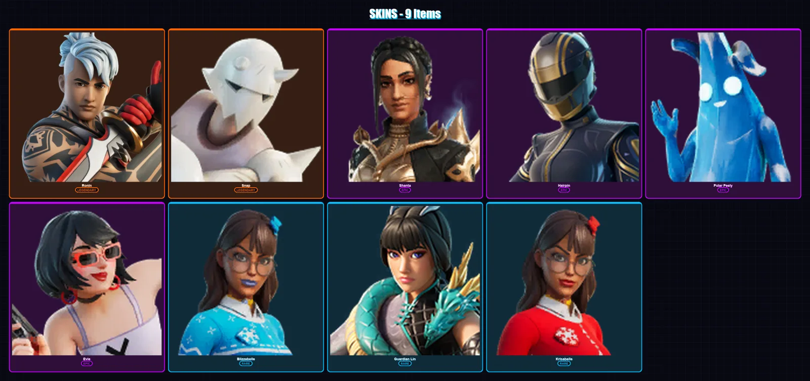 [PC/XBOX/PSN] | Ronin | Snap | Shanta | Hairpin | Polar Peely | 9 skin | 14 pickaxe | 8 emote | 14 glider | Lv123