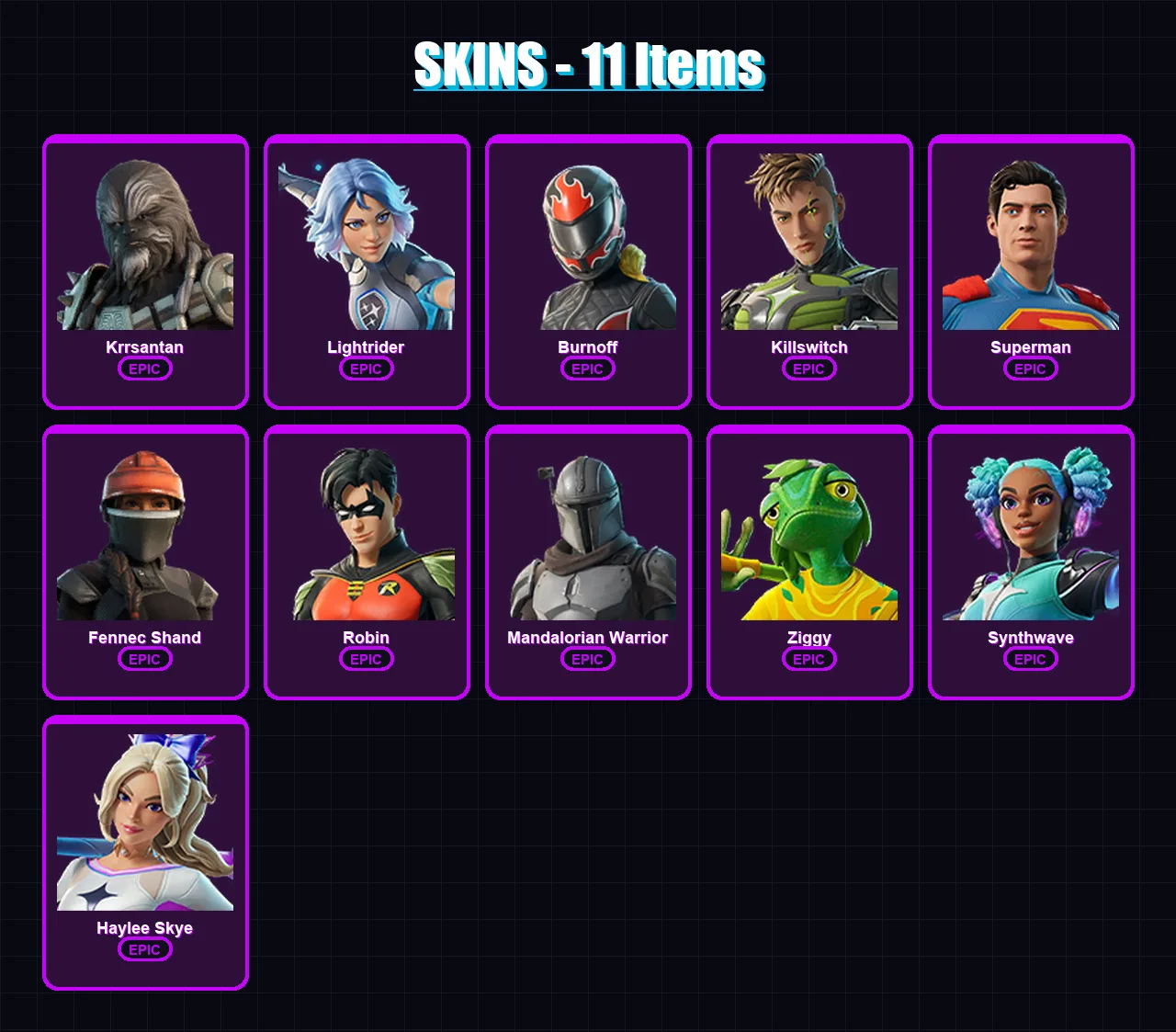 [PC/XBOX/PSN] | Krrsantan | Lightrider | Burnoff | Killswitch | Superman | 11 skin | 18 pickaxe | 14 emote | 15 glider | Lv61