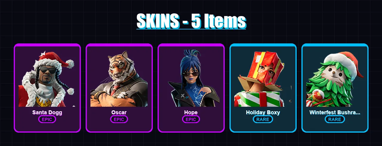 [PC/XBOX/PSN] | Santa Dogg | Oscar | Hope | Holiday Boxy | Winterfest Bushranger | 5 skin | 21 pickaxe | 9 emote | 16 glider | Lv158