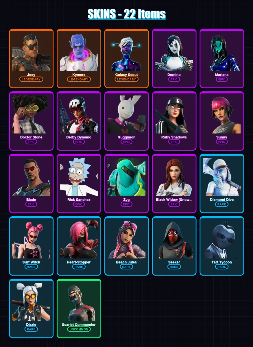 [PC/PSN] | Joey | Kymera | Galaxy Scout | Domino | Mariana | 22 skin | 25 pickaxe | 16 emote | 25 glider | Lv392