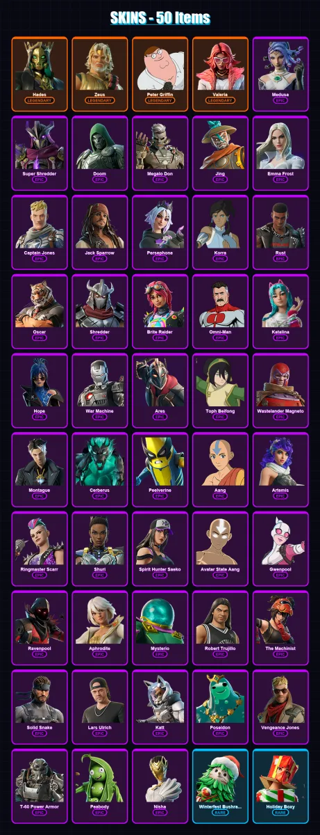 [PC/PSN] | Hades | Zeus | Peter Griffin | Valeria | Medusa | 50 skin | 81 pickaxe | 53 emote | 61 glider | Lv791