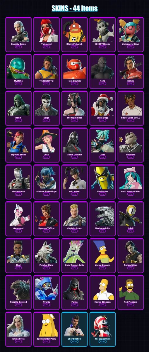 [PC/PSN] | Cassidy Quinn | Yulejacket | Blinky Fishstick | GHOST Monks | Undercover Skye | 44 skin | 66 pickaxe | 44 emote | 42 glider | Lv565