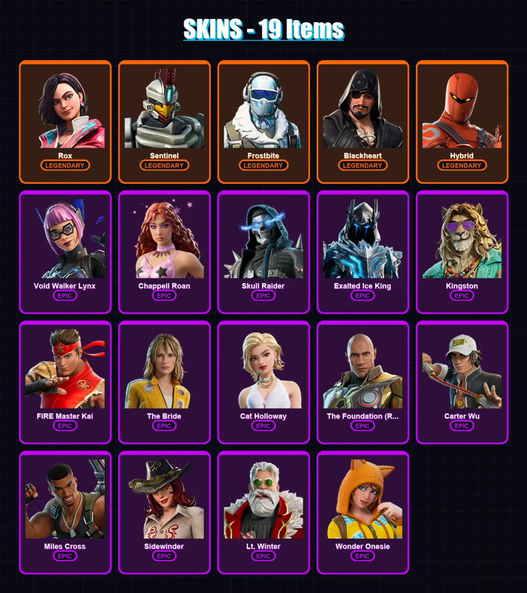 [PS4/PS5/PC] | Rox | Sentinel | Frostbite | Blackheart | Hybrid | 19 skin | 26 pickaxe | 21 emote | 20 glider | Lv156