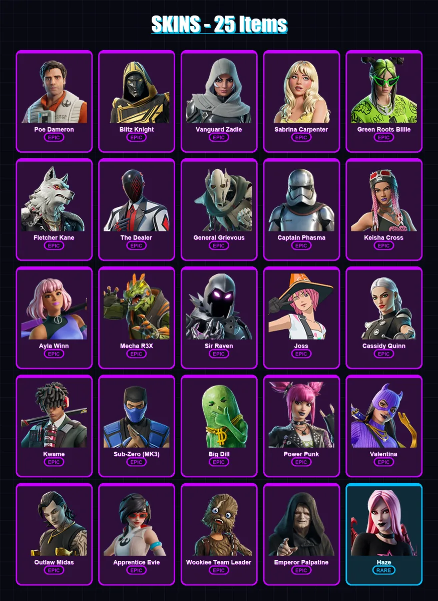 [PC/XBOX/PSN] | Poe Dameron | Blitz Knight | Vanguard Zadie | 25 skin | Lv563 — Fortnite account