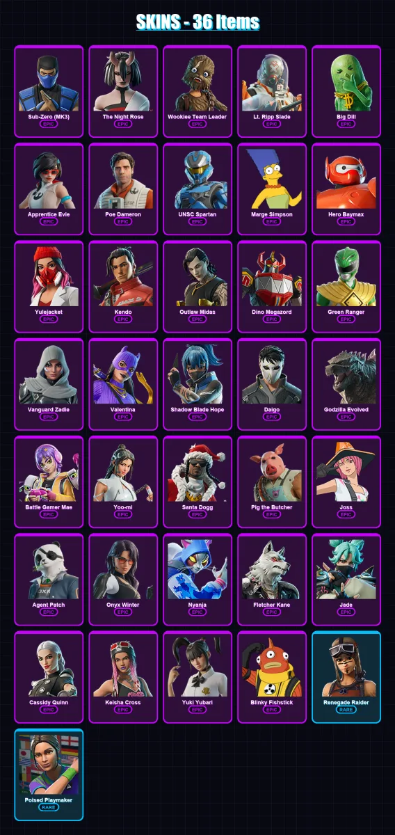 [PC/XBOX/PSN] | Sub-Zero (MK3) | The Night Rose | Wookiee Team Leader | 36 skin | Lv694 — Fortnite account