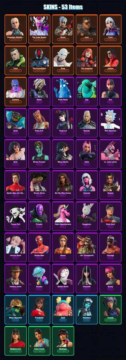 [PC/XBOX/PSN] | Paradigm (Reality-659) | The Cube Queen | Ronin | Joey | Torin | 53 skin | 57 pickaxe | 35 emote | 49 glider | Lv716
