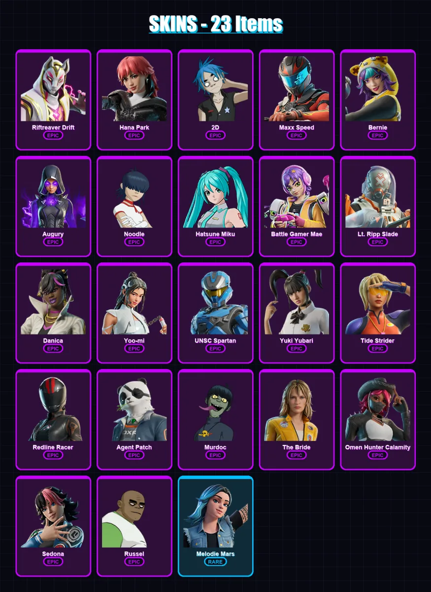 [PC/XBOX/PSN] | Riftreaver Drift | Hana Park | 2D | Maxx Speed | Bernie | 23 skin | 22 pickaxe | 17 emote | 10 glider | Lv84