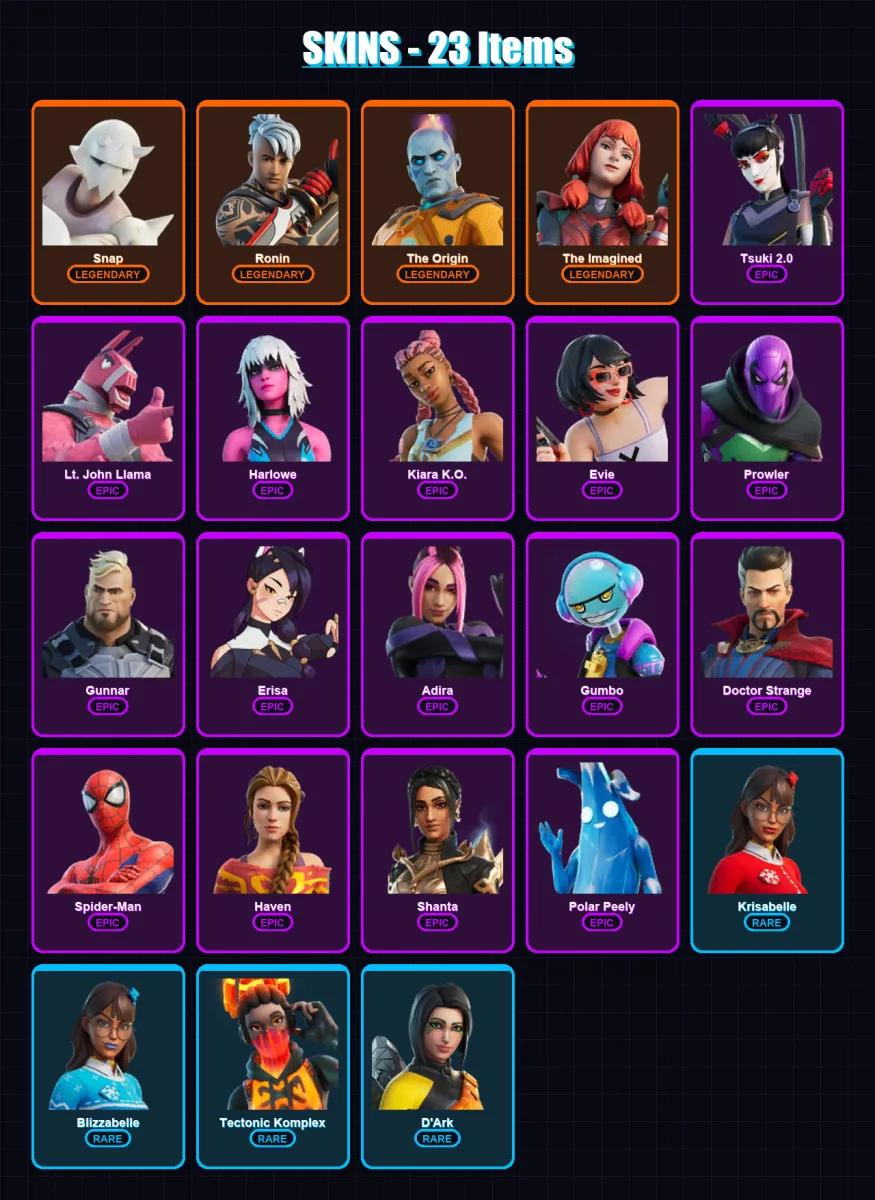 [PC/XBOX/PSN] | Snap | Ronin | The Origin | The Imagined | Tsuki 2.0 | 23 skin | 25 pickaxe | 17 emote | 24 glider | Lv349