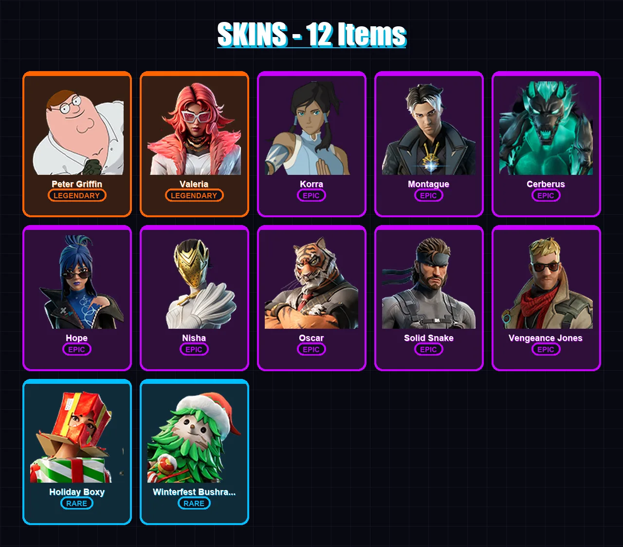[PC/XBOX/PSN] | Peter Griffin | Valeria | Korra | Montague | Cerberus | 12 skin | 13 pickaxe | 10 emote | 13 glider | Lv142
