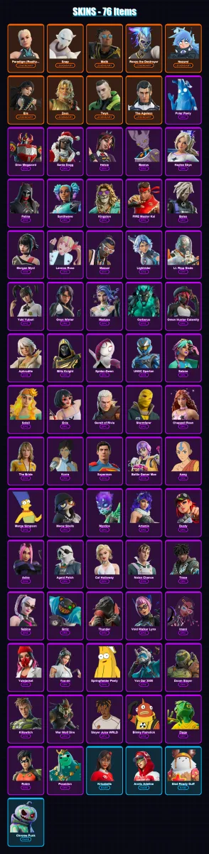 [PC/PSN] | Paradigm (Reality-659) | Snap | Malik | Renzo the Destroyer | Nezumi | 76 skin | 129 pickaxe | 78 emote | 94 glider | Lv1099 — Fortnite account
