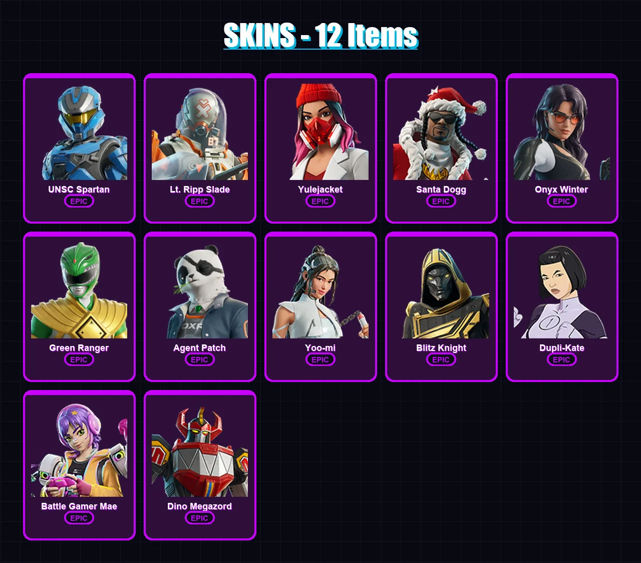 [PC/XBOX] | UNSC Spartan | Lt. Ripp Slade | Yulejacket | Santa Dogg | Onyx Winter | 12 skin | 50 pickaxe | 25 emote | 30 glider | Lv640